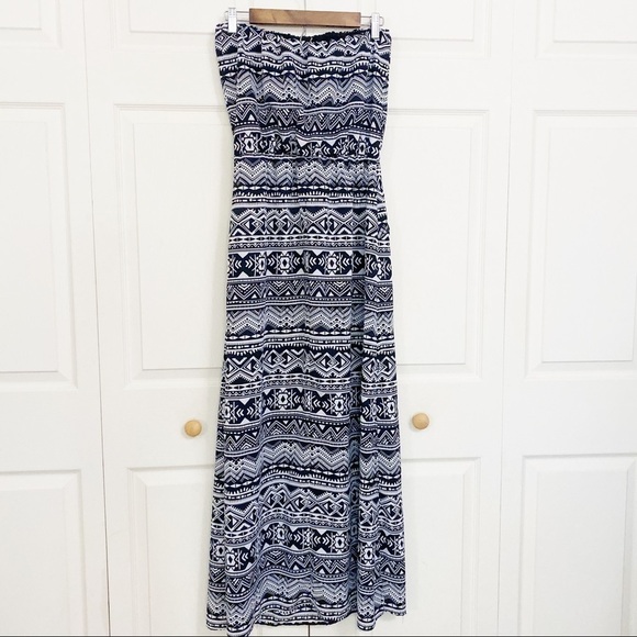 Xhilaration Strapless Western Black White Embroidered Aztec Print Maxi Dress - Picture 5 of 6